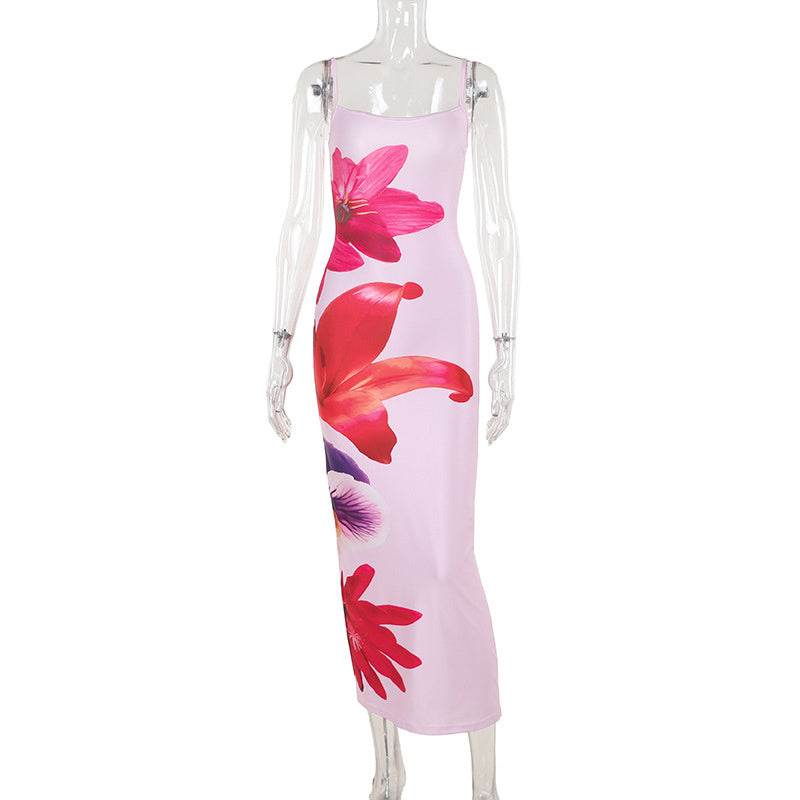 Buycenter European Flower Strap Dress - Floral Print, High Waist Style - Buy Center