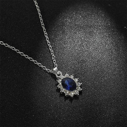 Buy Center Sapphire Necklace & Sunflower Zircon Earrings Jewelry Set - Buy Center