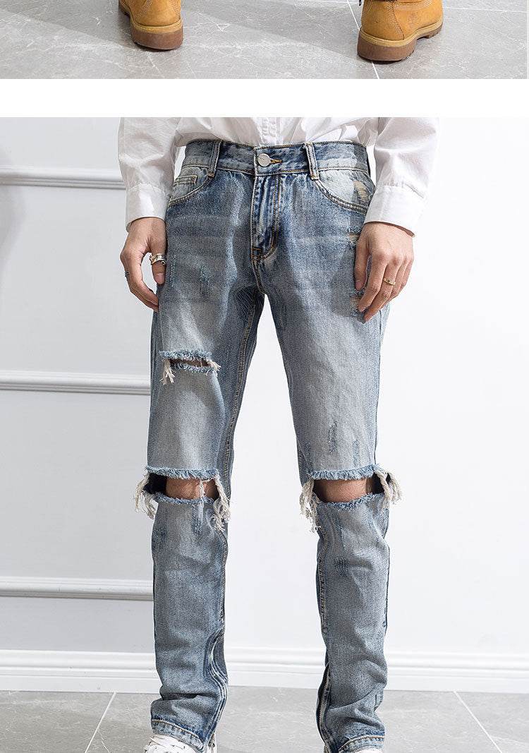 Hip Hop Trend Men's Zipper Jeans - Cotton, Mid Waist, Micro Elasticity - Buy Center