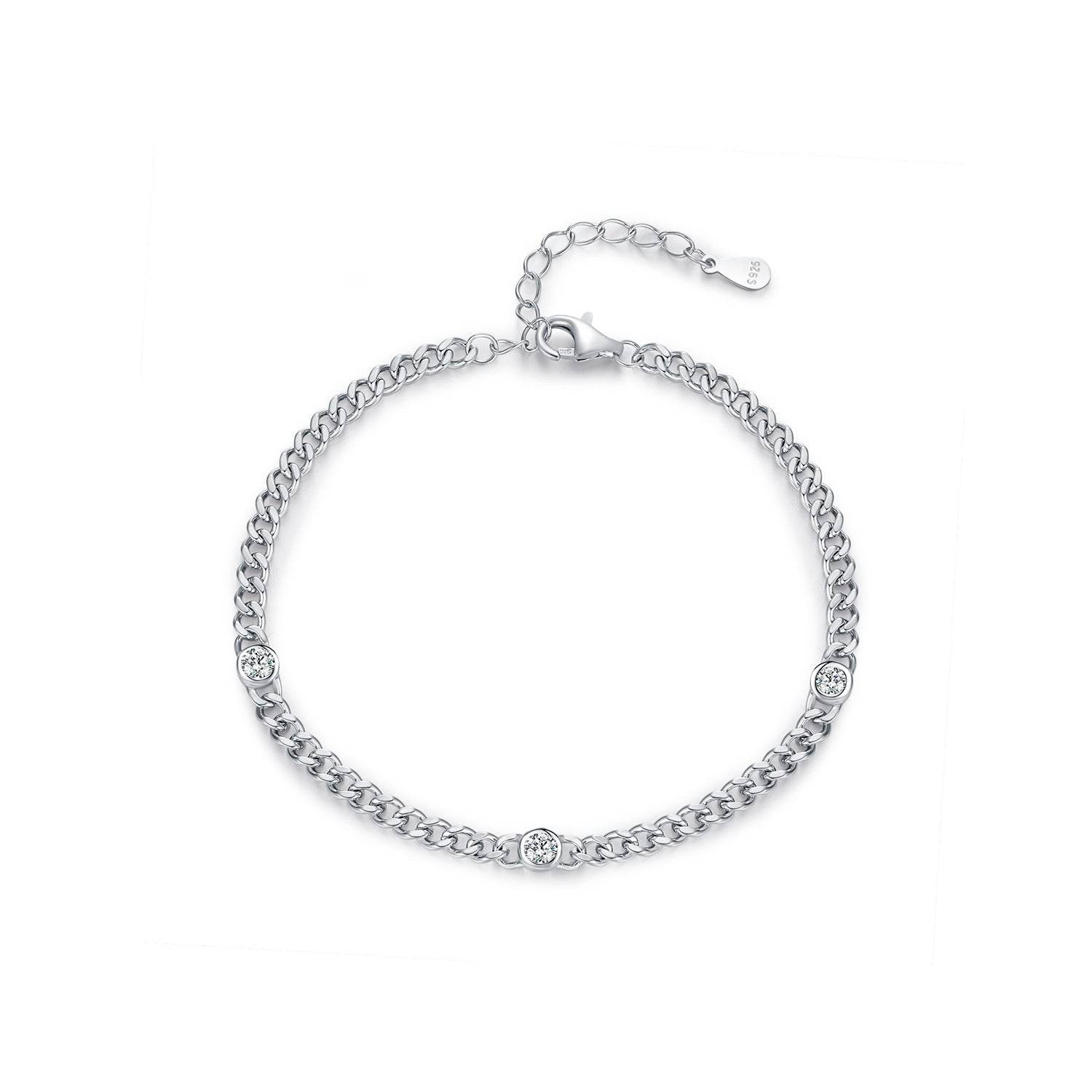 Personalized S925 Silver Diamond Bracelet - Trendy Punk Style for Women - Buy Center