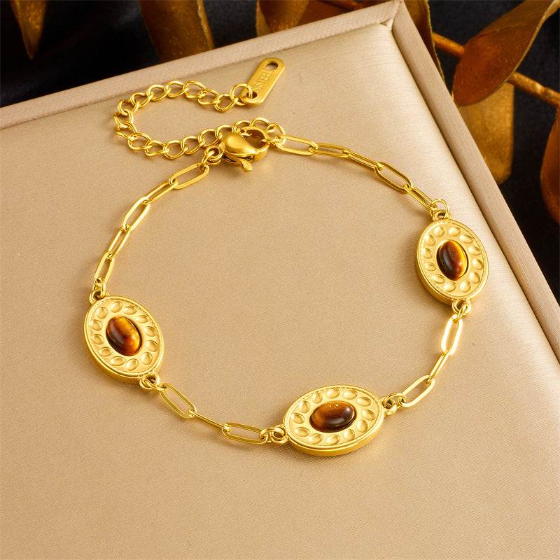 Buy Center Retro Gold-Plated Stainless Steel Oval Geometry Bracelet - Buy Center