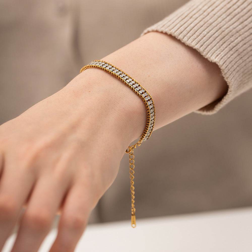 Stunning 18K Gold Double-Layer White Zircon Bracelet - Chic Modern Design - Buy Center