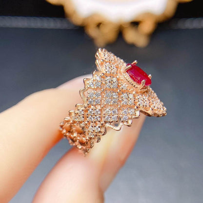 Buy Center S925 Silver Ring - Natural Burnt Ruby Main Stone 4x6 - Buy Center