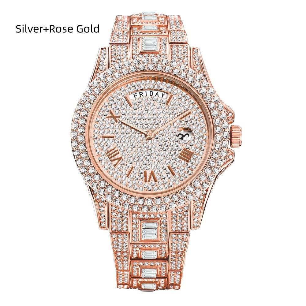 Luxury Quartz Watch for Men - Full Diamond Bezel, 5 Elegant Colors - Buy Center