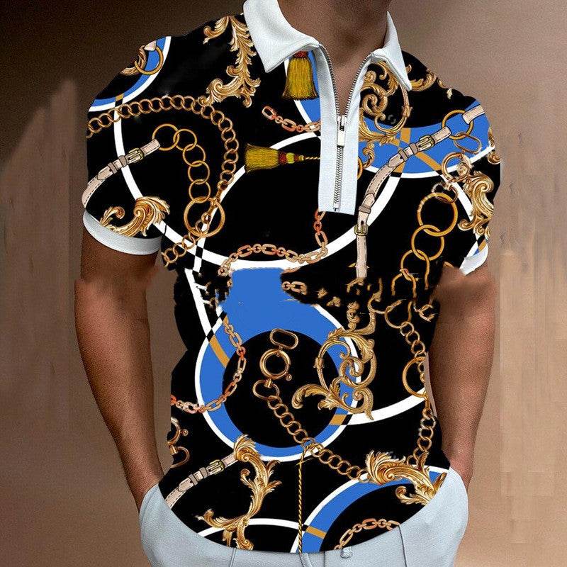 Trendy 3D Printed Zipper Pullover T-Shirt - Short Sleeve, Casual Style - Buy Center