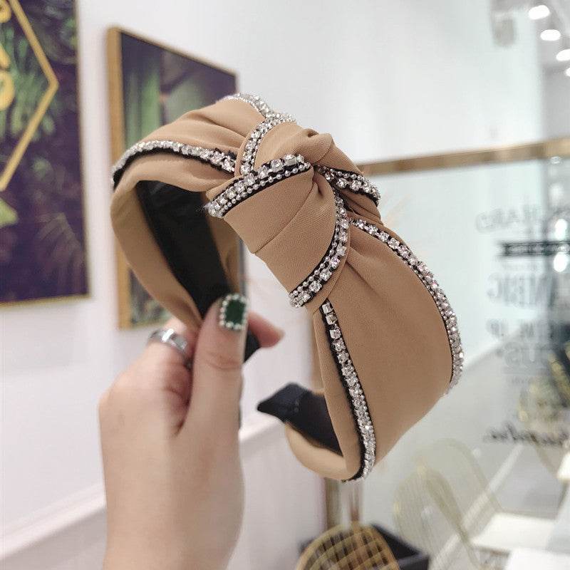 Diamond Studded Knotted Headband - Stylish Wide-Brimmed Hair Accessory - Buy Center