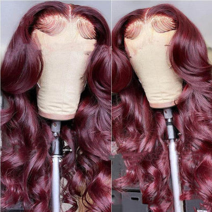 Wine Red Long Curly Synthetic Lace Wig - Elegant Style for Women - Buy Center