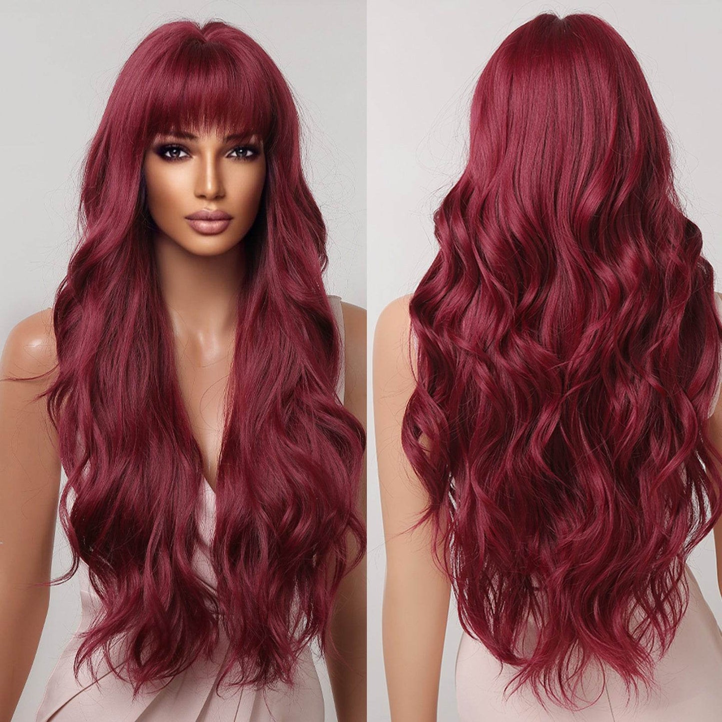 Long Curly Wine Red Wig - Perfect for Cosplay and Stylish Parties - Buy Center