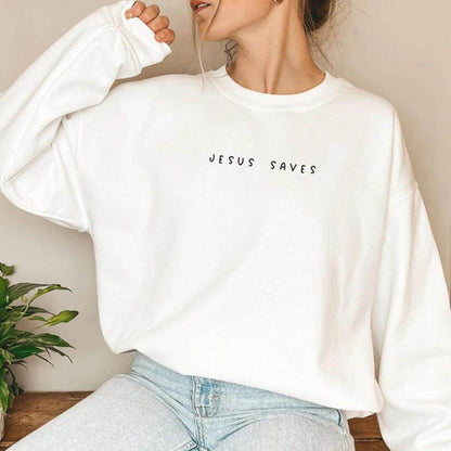 Jesus Saves Christian Sweatshirt - Trendy Women's Faith Top for Comfort - Buy Center