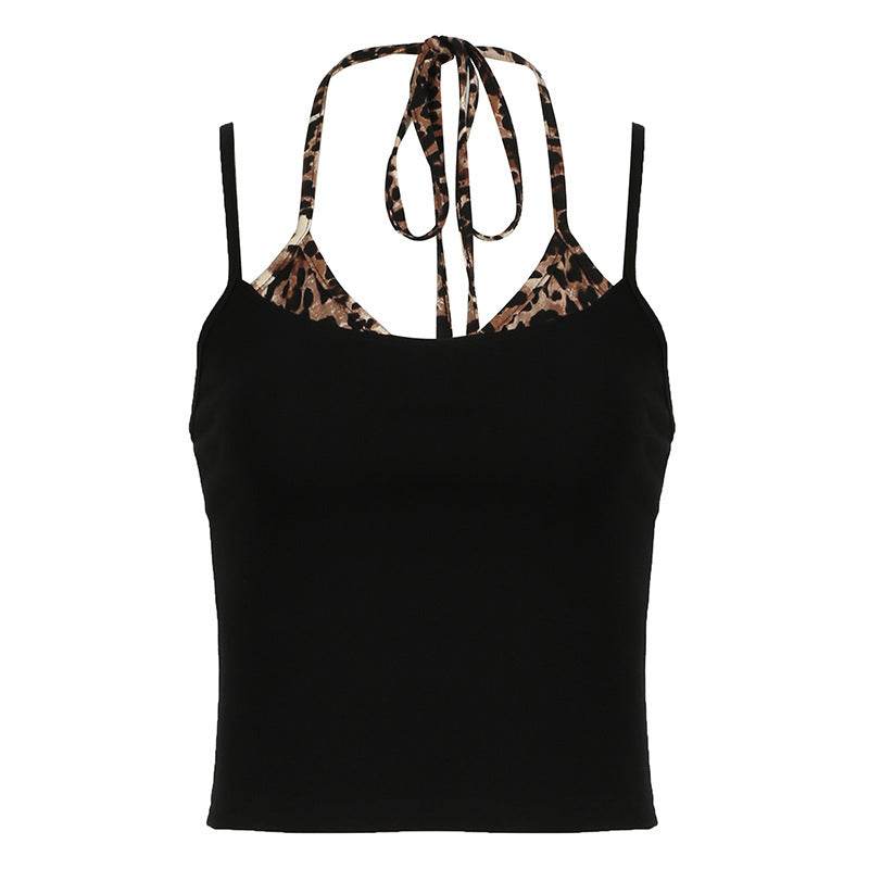 Buycenter Leopard Print Two-Piece Camisole - Slim Fit, Contrast Color - Buy Center