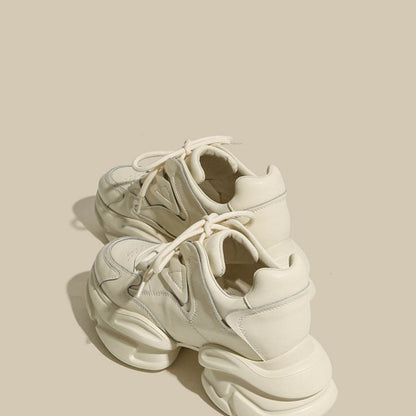 Cowhide Platform Sports Shoes - Height Increasing Casual White Sneakers - Buy Center