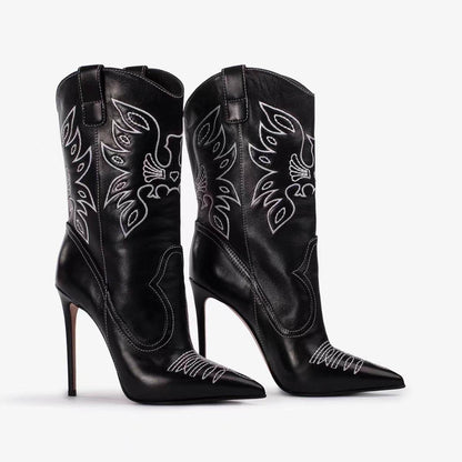 Stylish Women's Western High-Heel Boots - Stiletto, Denim & PU - Buy Center