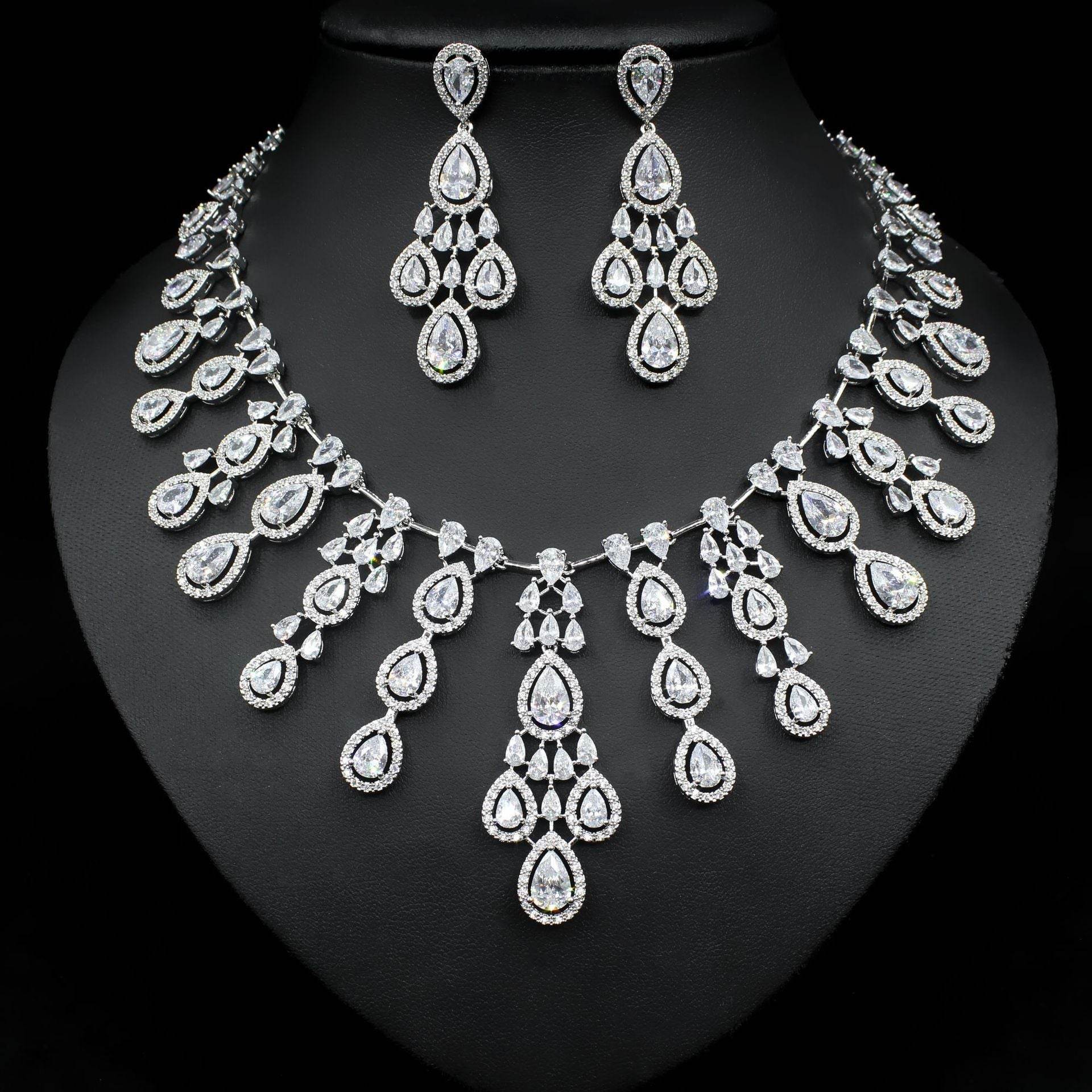 Buy Center Women's Zircon Necklace & Earrings Set - Elegant Water Drop Design - Buy Center