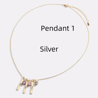 Personalized Mini Bar Birthday Stone Necklace - Custom Stainless Steel Pendant - Buy Center