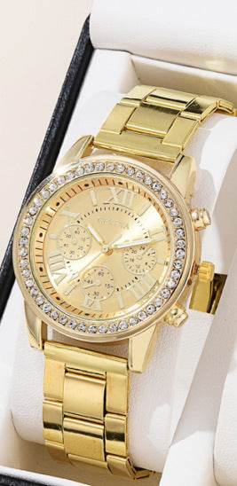 Women's Quartz Diamond-Embedded Watch - Stylish Rose Gold & Silver - Buy Center
