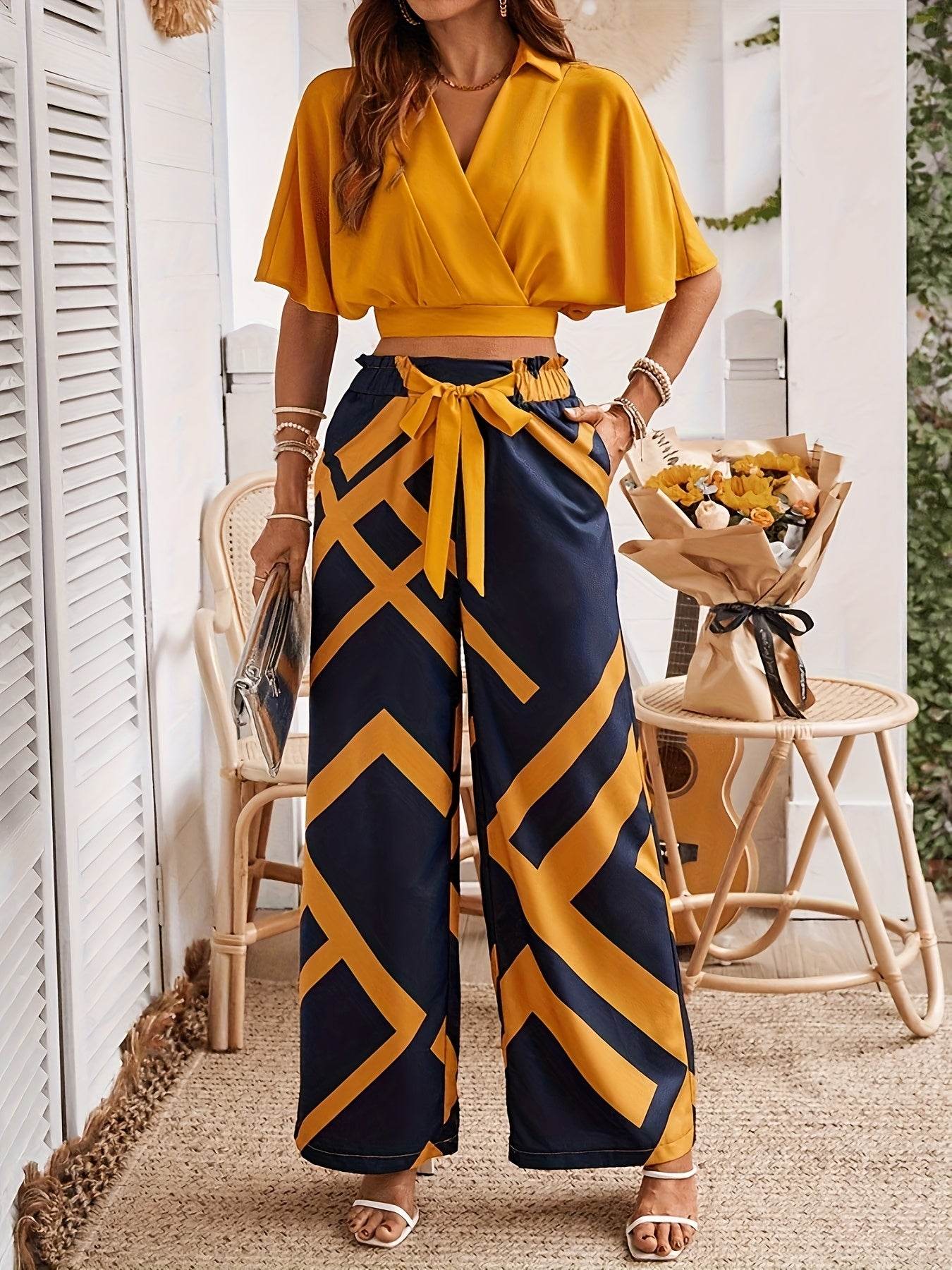 YY1229061 Women's Elegant Vacation Short Top Set - 100% Polyester - Buy Center