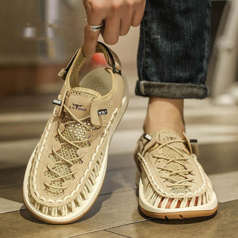 Men’s Summer Trekking Sandals - Woven Hollow Style with Velcro Closure - Buy Center