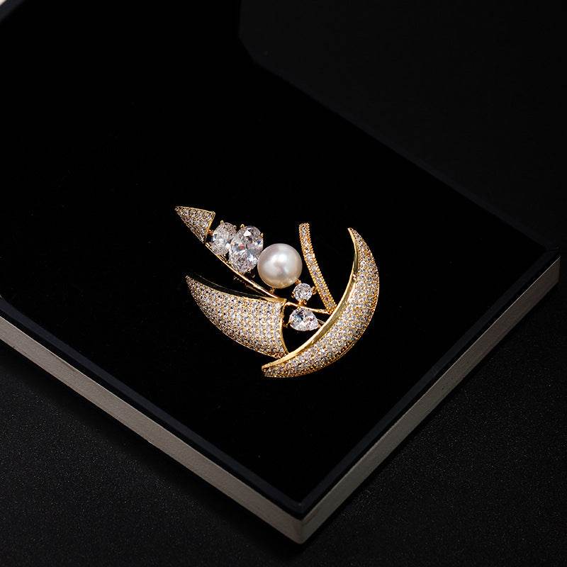 Women's Sailboat Brooch - Elegant Micro Gold Inlaid Shell Pearls Accessory - Buy Center