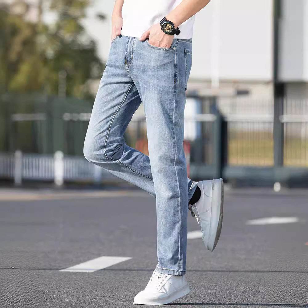 Men's Slim-Fit Summer Jeans - Light Blue & Gray Straight Trousers - Buy Center