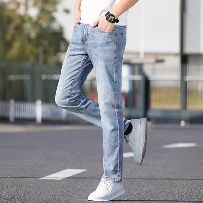 Men's Slim-Fit Summer Jeans - Light Blue & Gray Straight Trousers - Buy Center