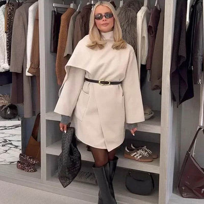 Women's Milky White Woolen Coat - Stylish & Comfortable Basic Jacket - Buy Center