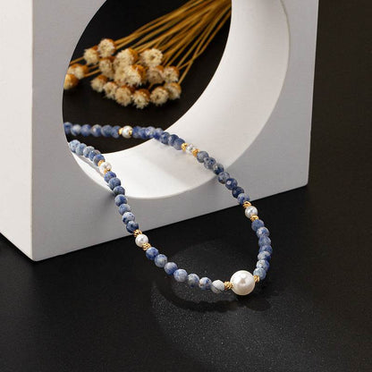 Elegant Pearl Clavicle Chain - Hand-Woven Blue Crystal Bracelet 2025 - Buy Center