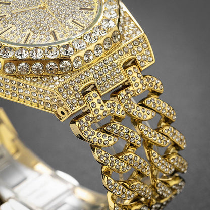 Men's Hip Hop Iced Diamond Cuban Link Watch - Trendy Quartz Style 2025 - Buy Center