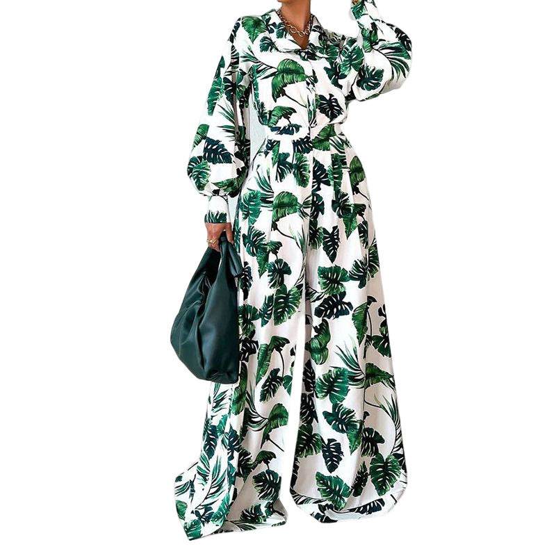 Buycenter Women's Casual Printed Jumpsuit - Long Sleeve Trousers Suit - Buy Center