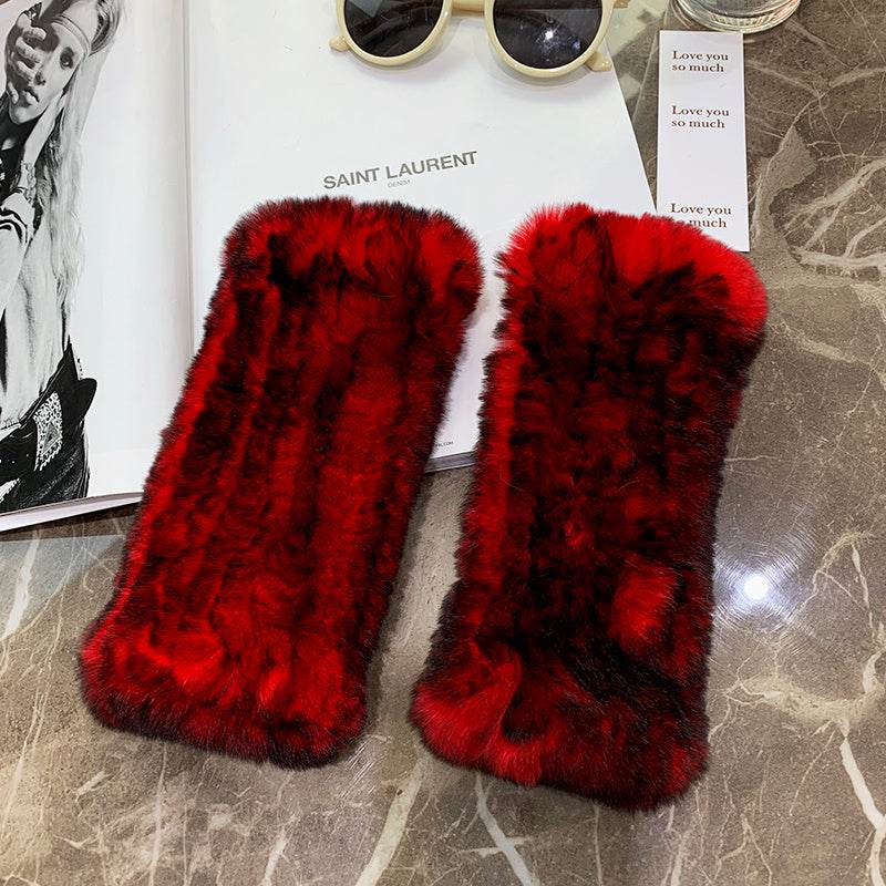 Sweet Warm Rex Rabbit Fur Gloves - Cozy Half Finger Design for Winter - Buy Center