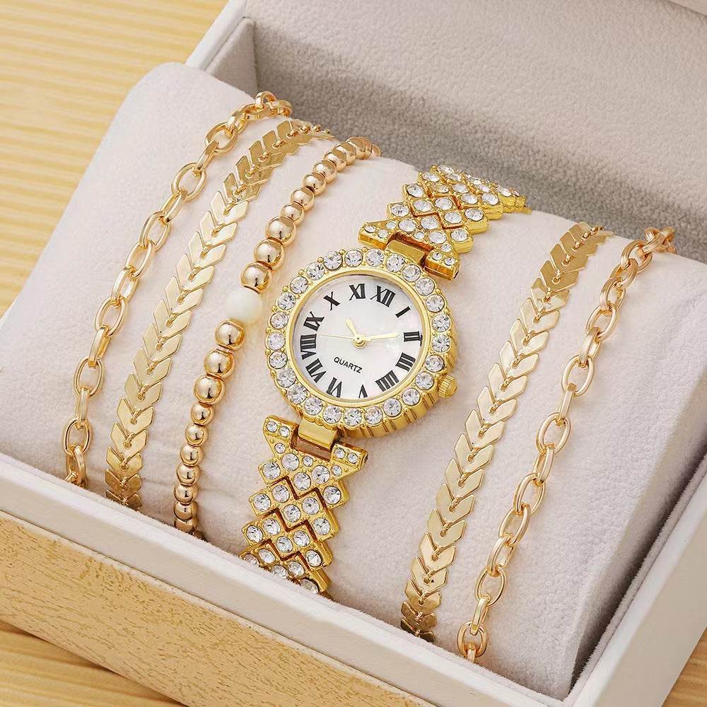 Buycenter Women's 6-Piece Diamond Bracelet Watch Set - Luxurious Gift Box - Buy Center