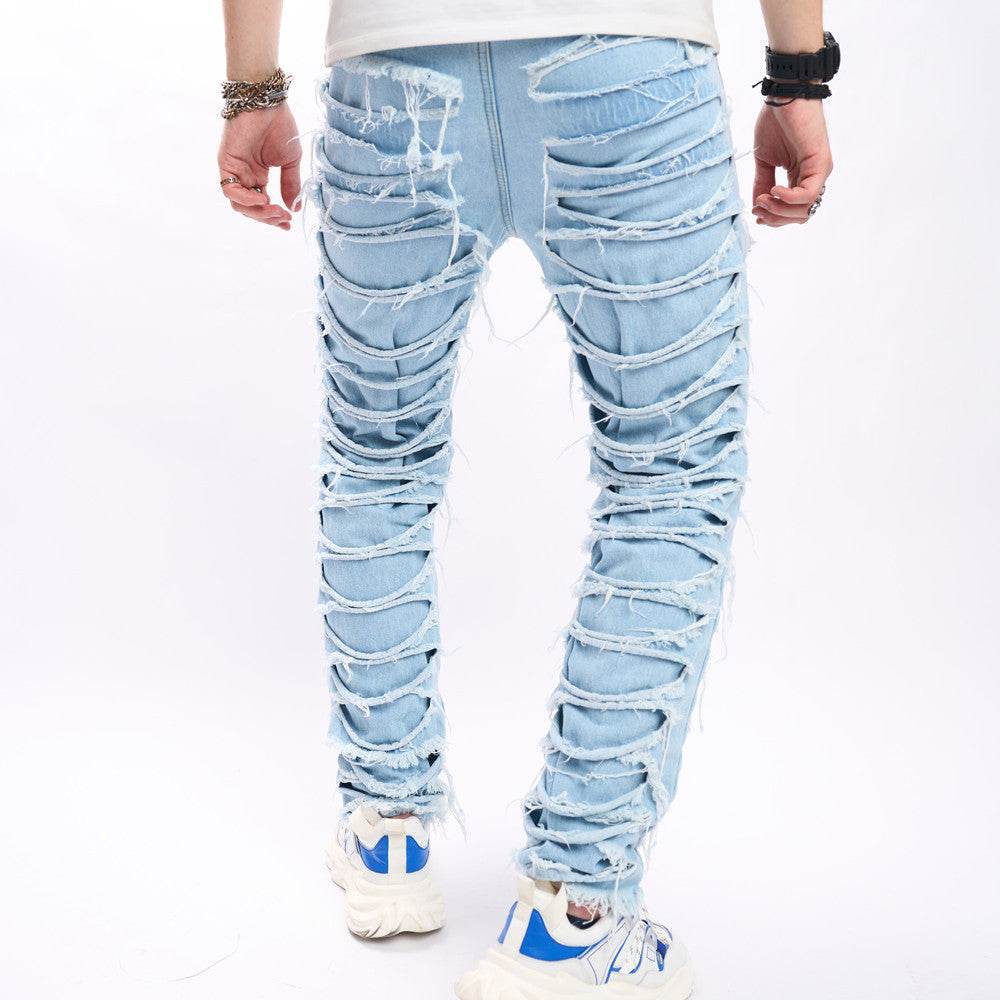 Simple Solid Color Ripped Skinny Jeans - Trendy Casual Style for Men - Buy Center