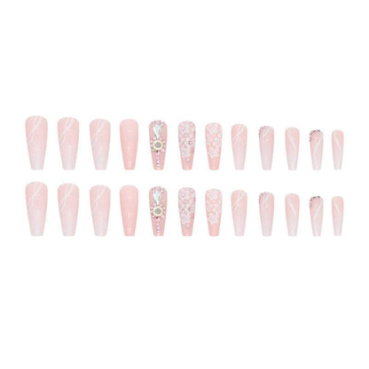 Long Ballet Gradient White Glitter Fake Nails - 24pcs Stylish Set - Buy Center
