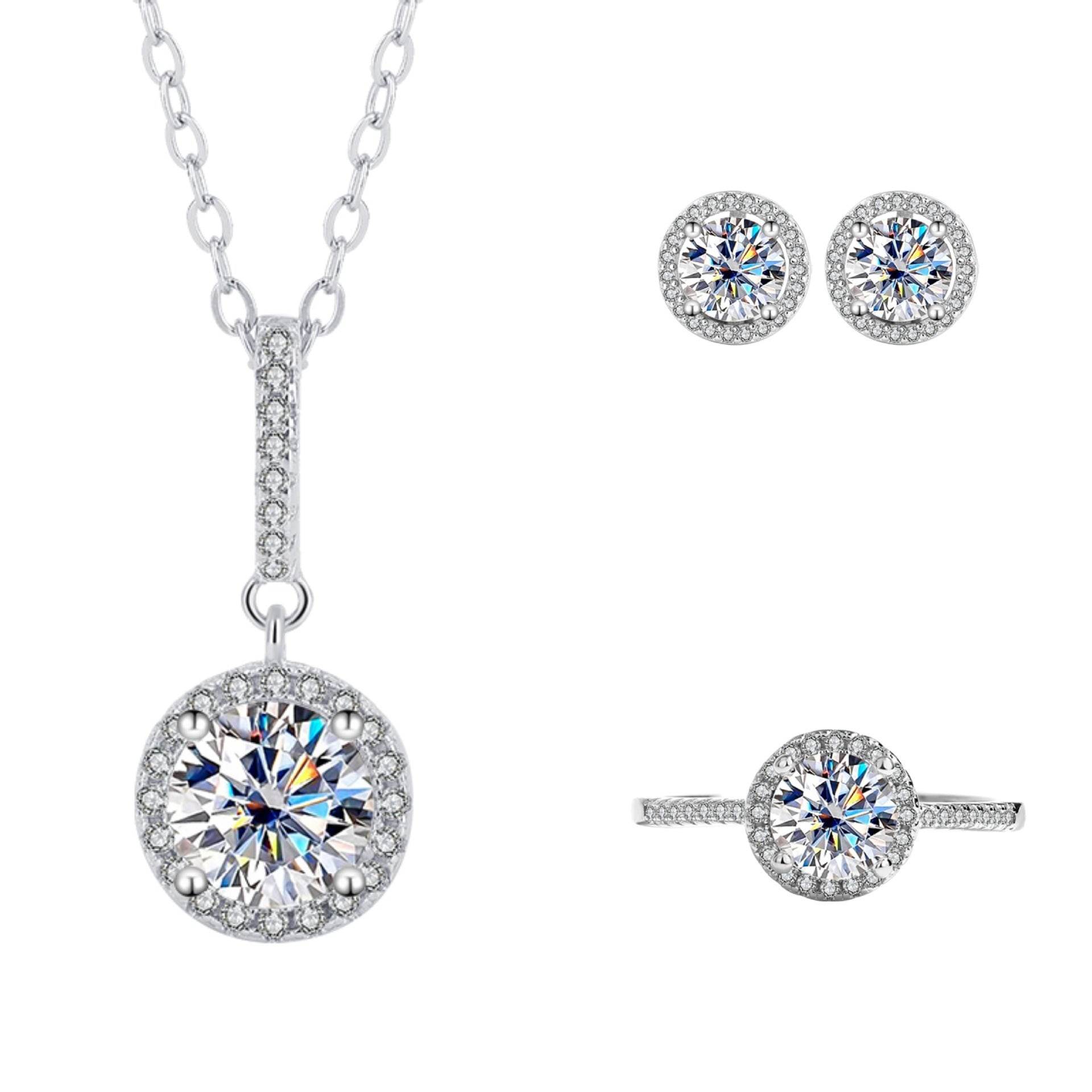 Buycenter S925 Sterling Silver Moissanite Ring Necklace Set - Elegant Design - Buy Center