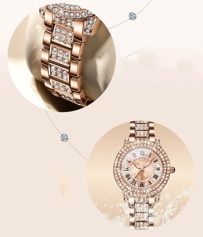 Buycenter Elegant Quartz Watch - Sparkling Diamonds, Stainless Steel Design - Buy Center