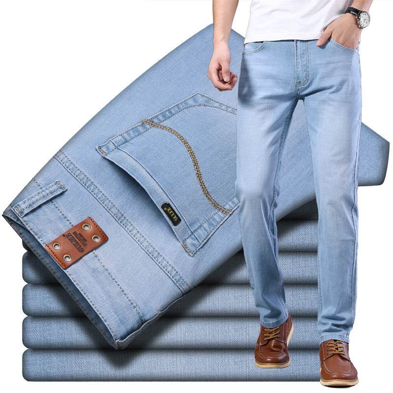 Men's Elastic Straight Fit Jeans - Comfortable Cotton in Light Blue - Buy Center