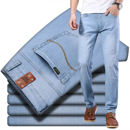 Men's Elastic Straight Fit Jeans - Comfortable Cotton in Light Blue - Buy Center