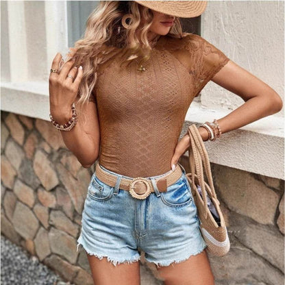 French Contrast Lace Raglan Sleeve T-Shirt - Slim Fit Ladies Top 2025 - Buy Center