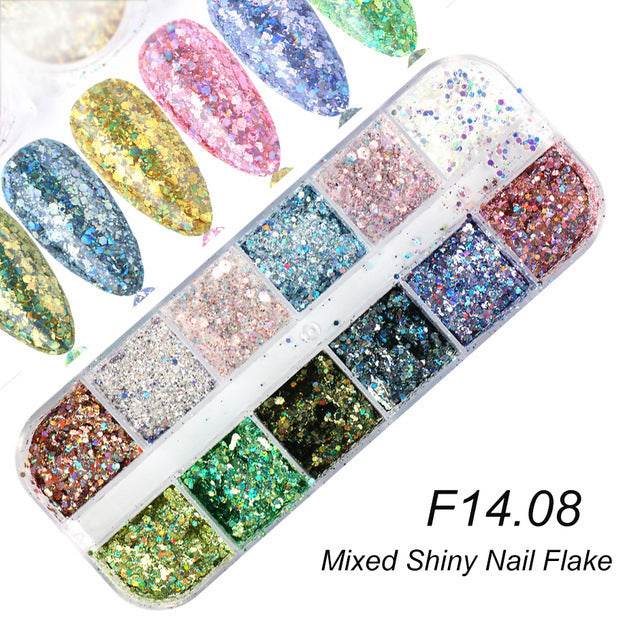 Nail Gold & Silver Glitter Laser Sequins - 12 Bars for Stunning Designs - Buy Center