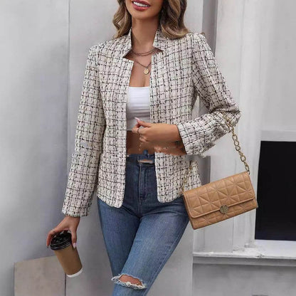Buycenter Elegant Plaid Suit Jacket for Women - Slim Fit Blazer - Buy Center