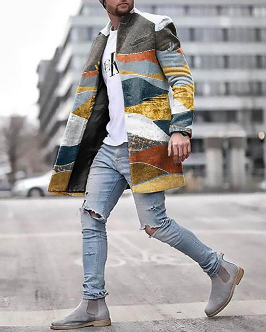 3D Digital Printed Men's Woolen Coat - Stylish Autumn Trench Jacket 2025 - Buy Center