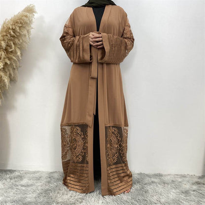 Buycenter Embroidered Mesh Robe Dress - Elegant Women's Long Trench Coat - Buy Center