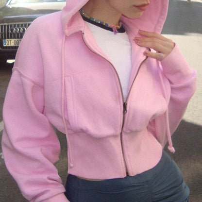 Buycenter Women's Cropped Hoodie - Pink Street Style Cardigan, Slim Fit - Buy Center