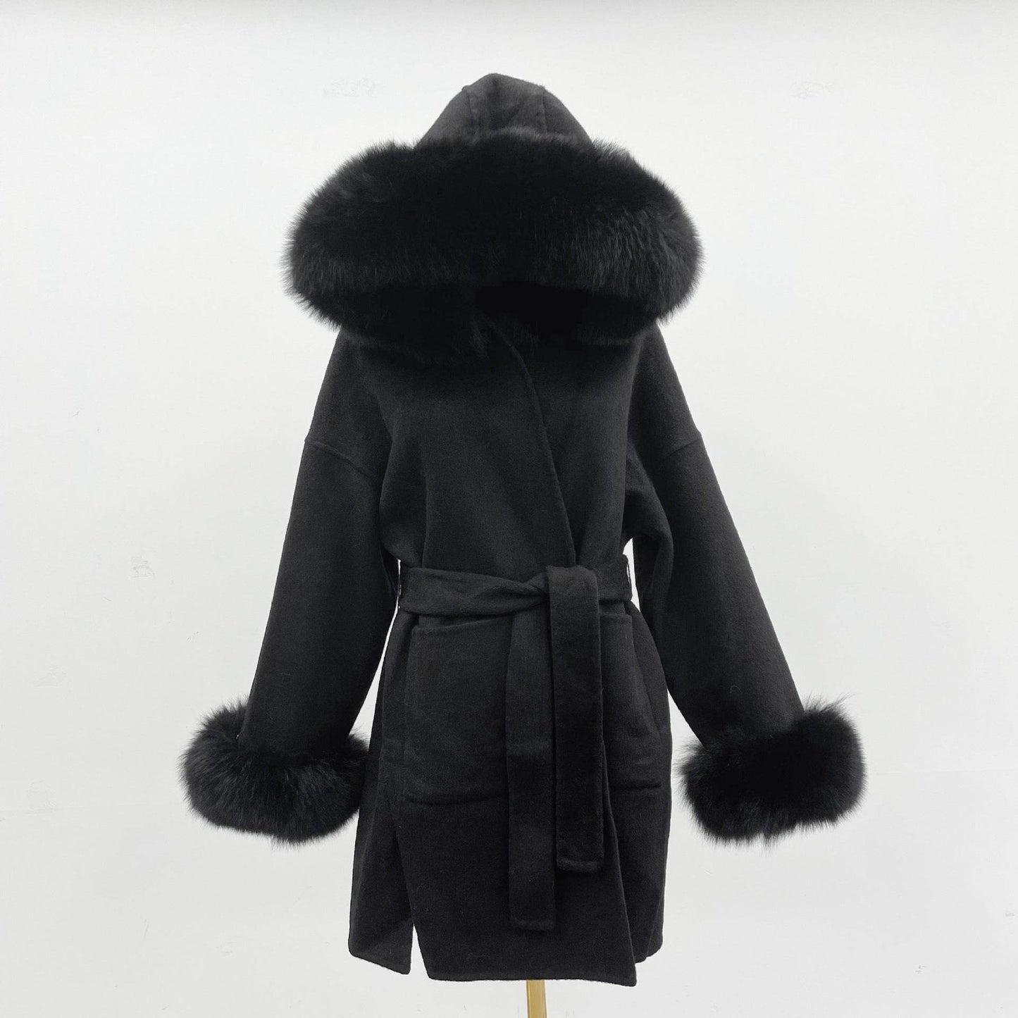 Buycenter Oversized Double-Sided Wool Coat with Fur Collar - Stylish & Warm - Buy Center