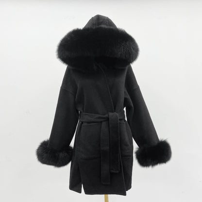 Buycenter Oversized Double-Sided Wool Coat with Fur Collar - Stylish & Warm - Buy Center