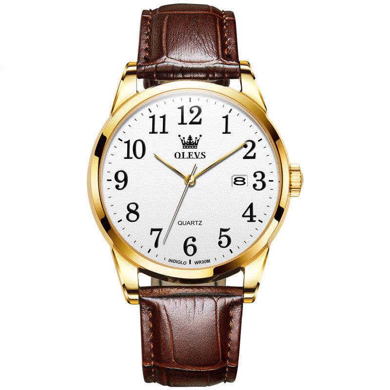 Stylish Waterproof Quartz Sports Watch for Men - Brown Leather Design - Buy Center