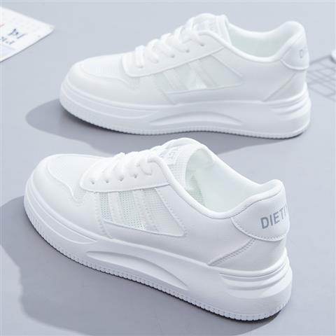 Stylish Women's Casual Sports Sneakers - Low Top White & Blue Leather - Buy Center