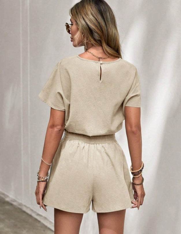 Buycenter Women's Casual Short Sleeve Set - Breathable Cotton Tops & Shorts - Buy Center