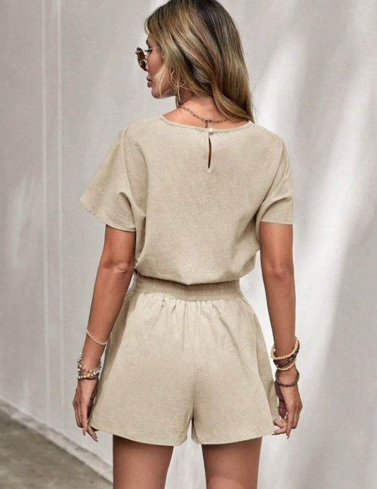 Buycenter Women's Casual Short Sleeve Set - Breathable Cotton Tops & Shorts - Buy Center