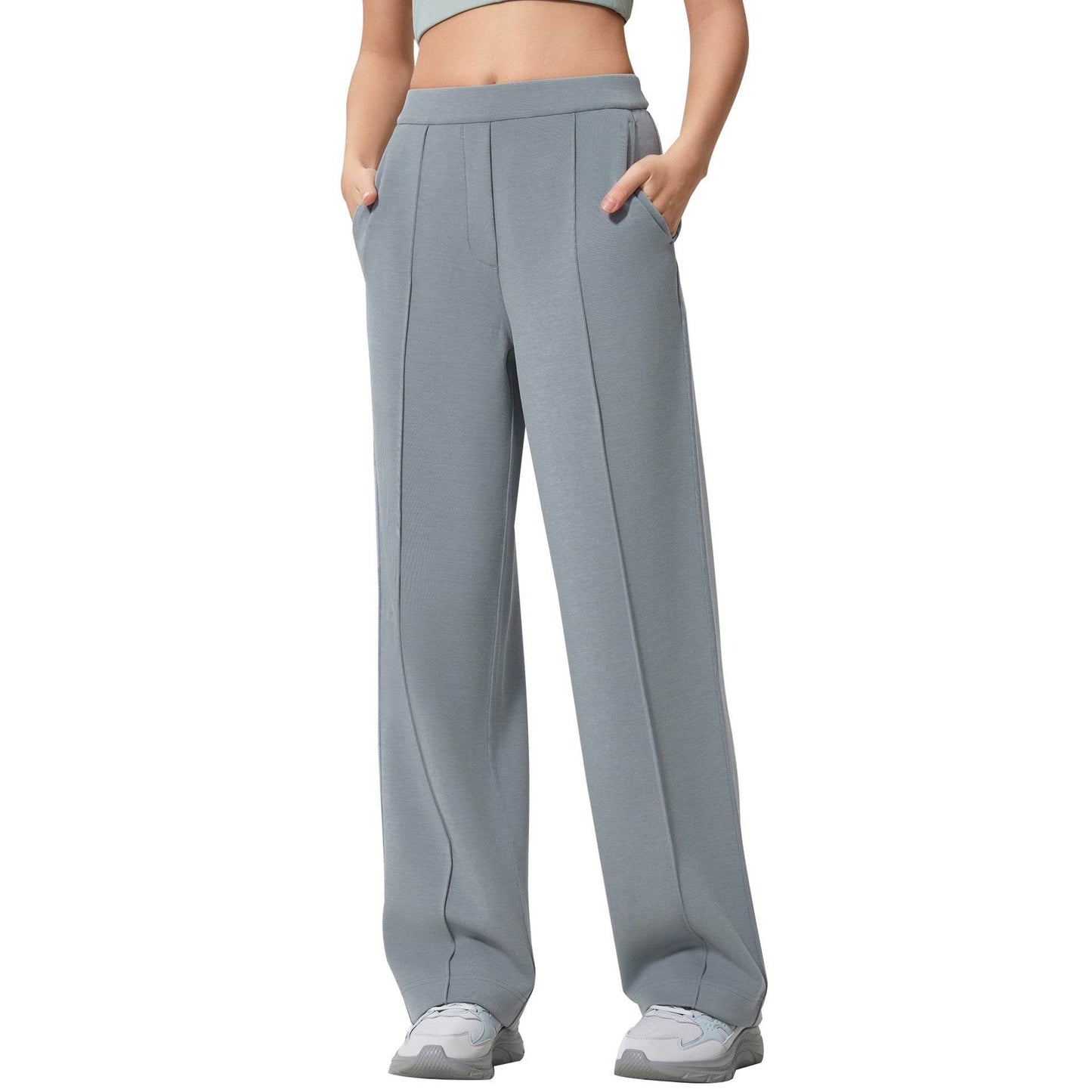 Buycenter Loose Drooping Slimming Straight Pants - Mid Waist, Soft Cotton Blend - Buy Center