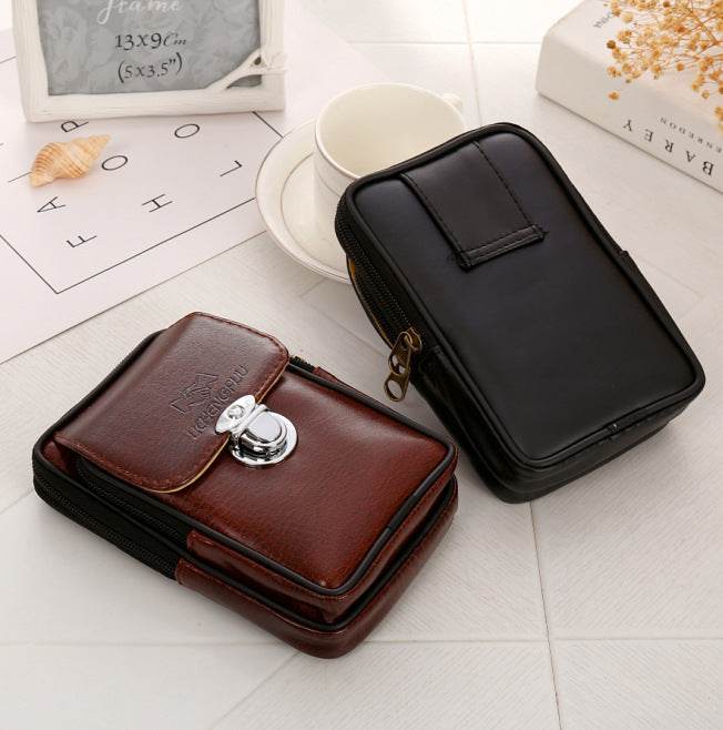 Men's PU Leather Waist Bag - Stylish Double Layer Design with Magnetic Buckle - Buy Center